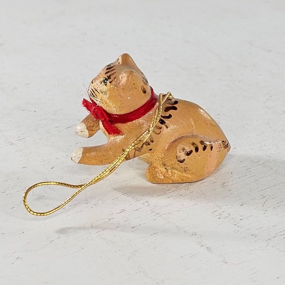 Vintage Cat Ornament Orange Tabby Hand Painted Folk Art - Picture 5 of 10